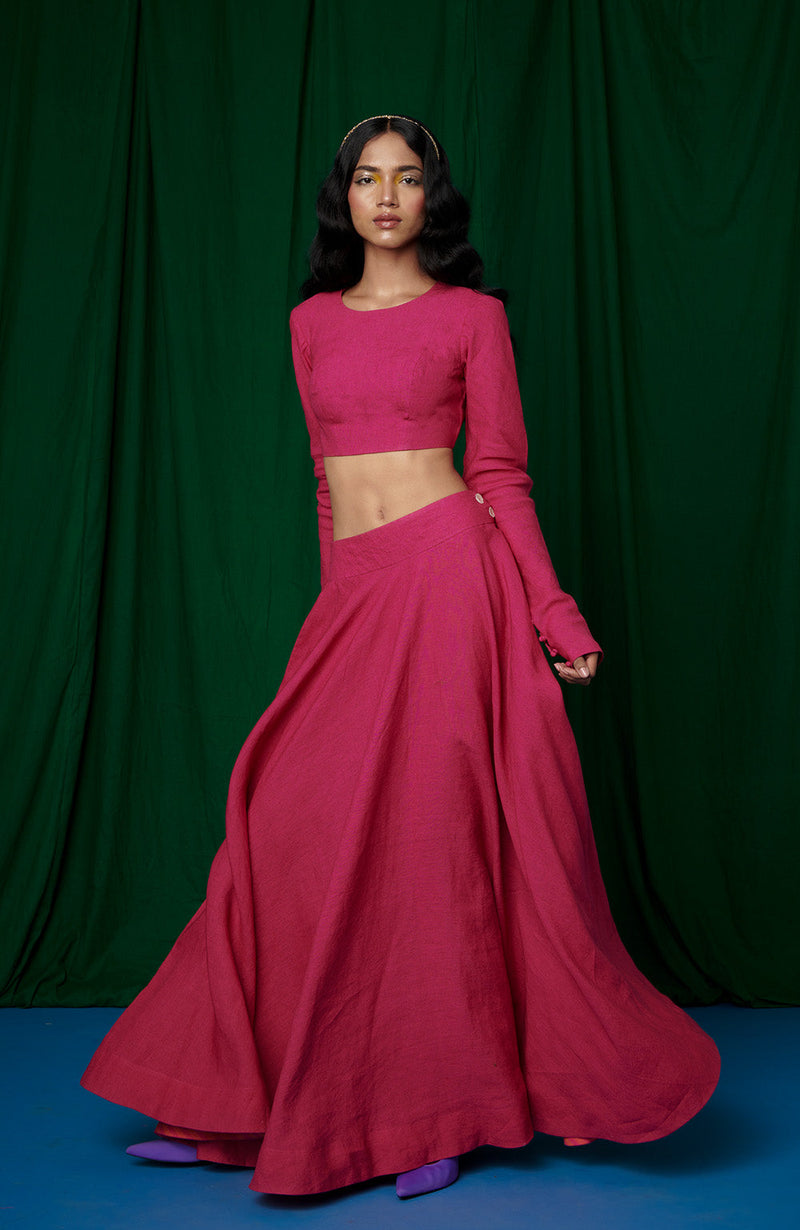 Rani Linen Crop Top and Ghera Skirt linen by Saphed for women Worldwide