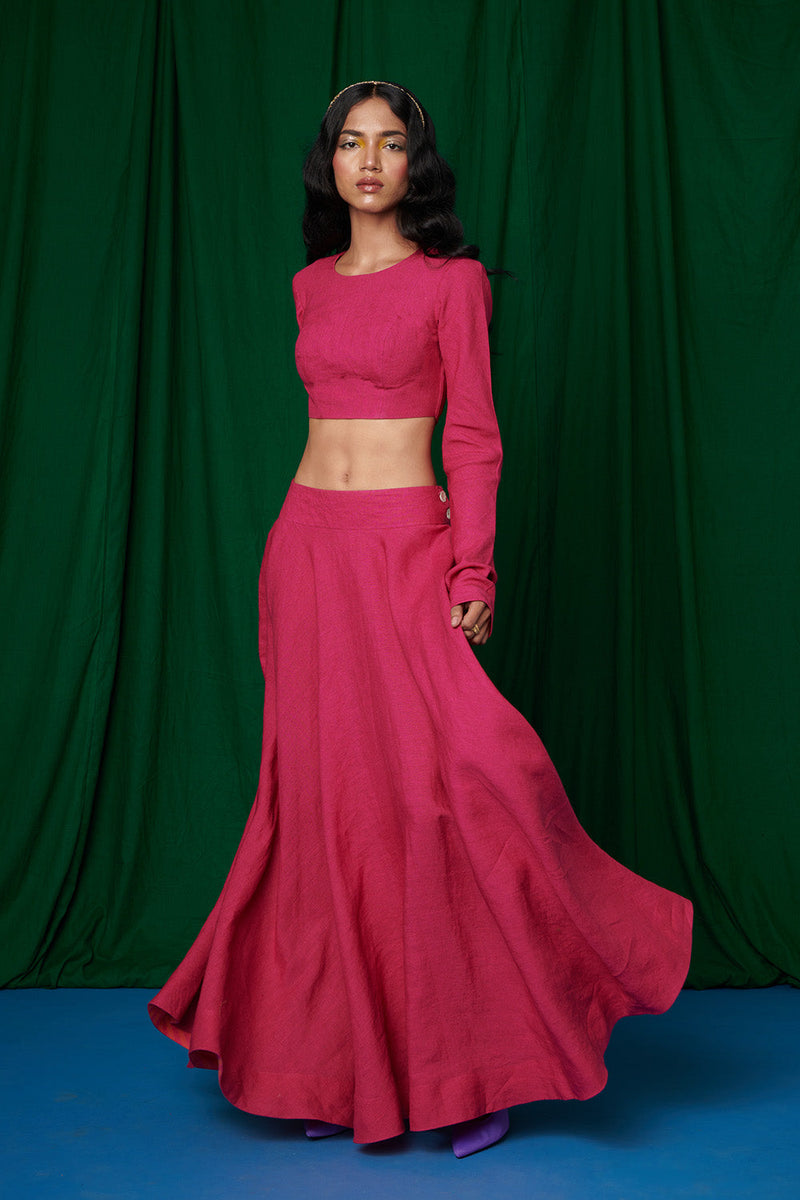 Rani Linen Crop Top and Ghera Skirt linen by Saphed for women Worldwide