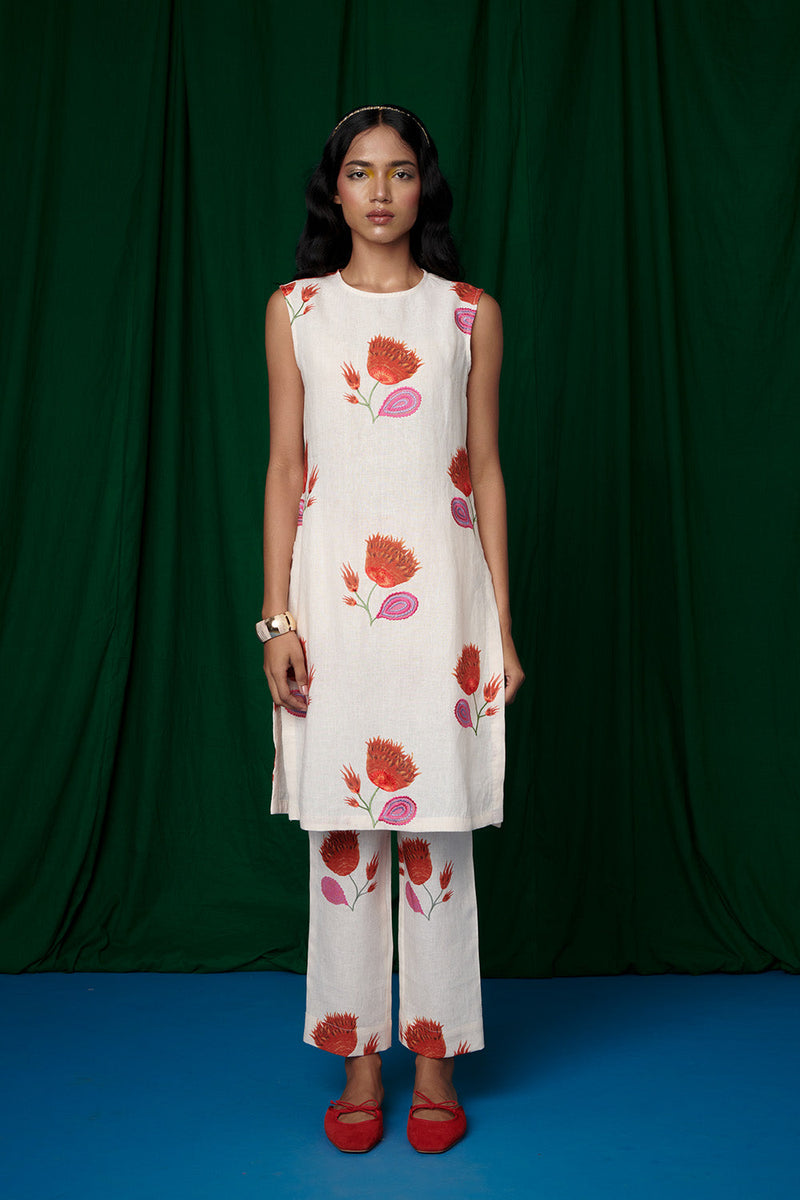 Wildflower Linen Fitted Kurta Set linen by Saphed for women Worldwide