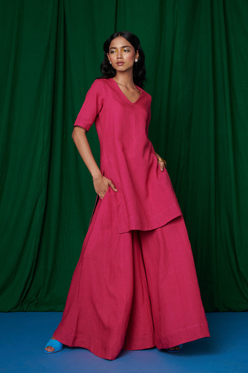 Rani Linen Sharara Set linen by Saphed for women Worldwide
