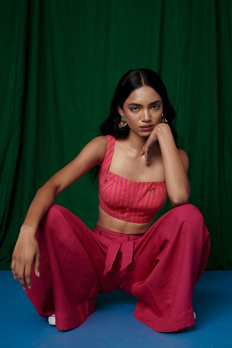Linen Coral Bustier Top and Rani Wrap Pants linen by Saphed for women Worldwide