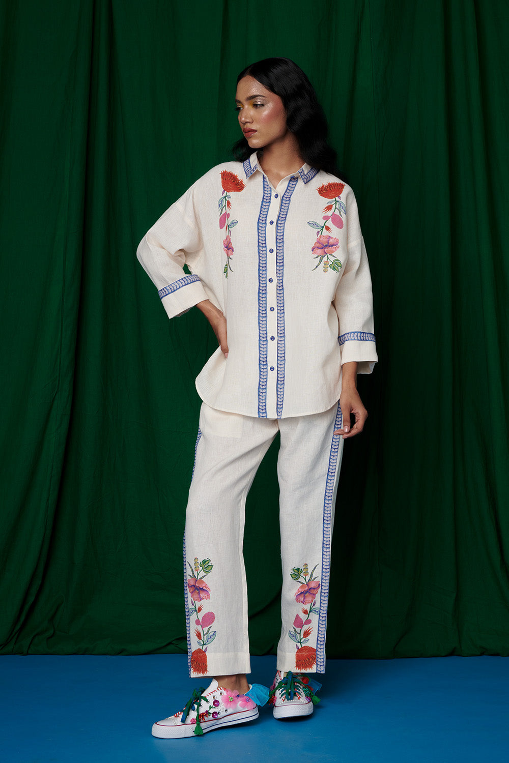 Foliage Linen Oversized Flared Shirt Set