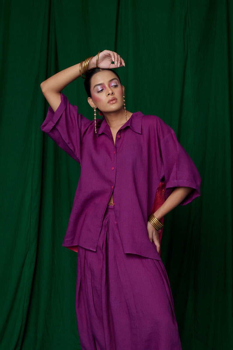 Violet Linen Boho Shirt linen by Saphed for women Worldwide