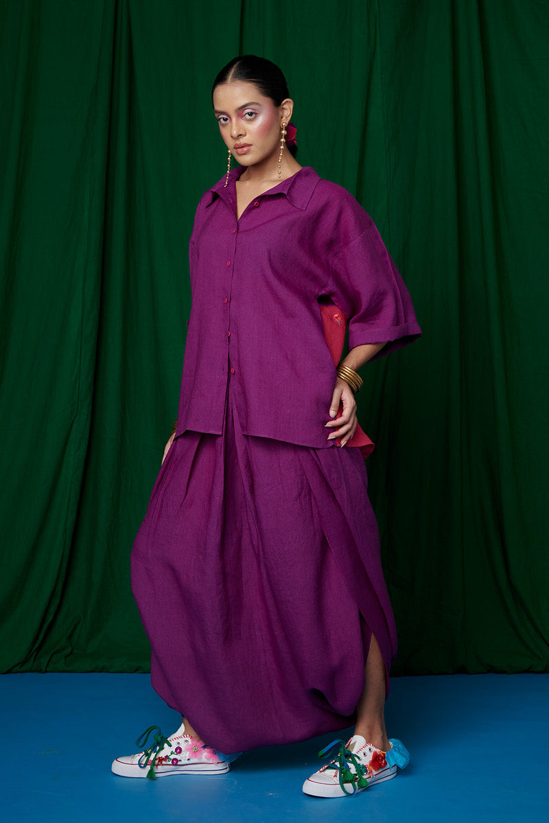 Violet Linen Boho Shirt linen by Saphed for women Worldwide