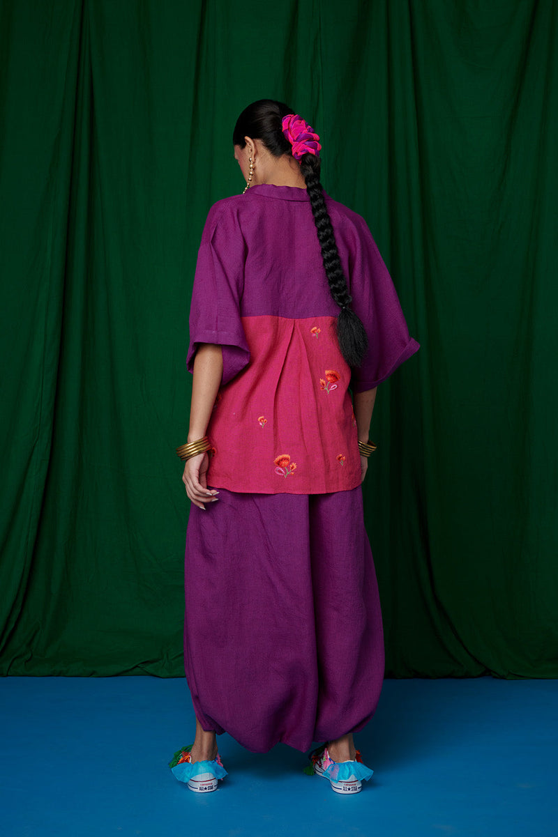 Violet Linen Boho Shirt and Dhoti Pants linen by Saphed for women Worldwide