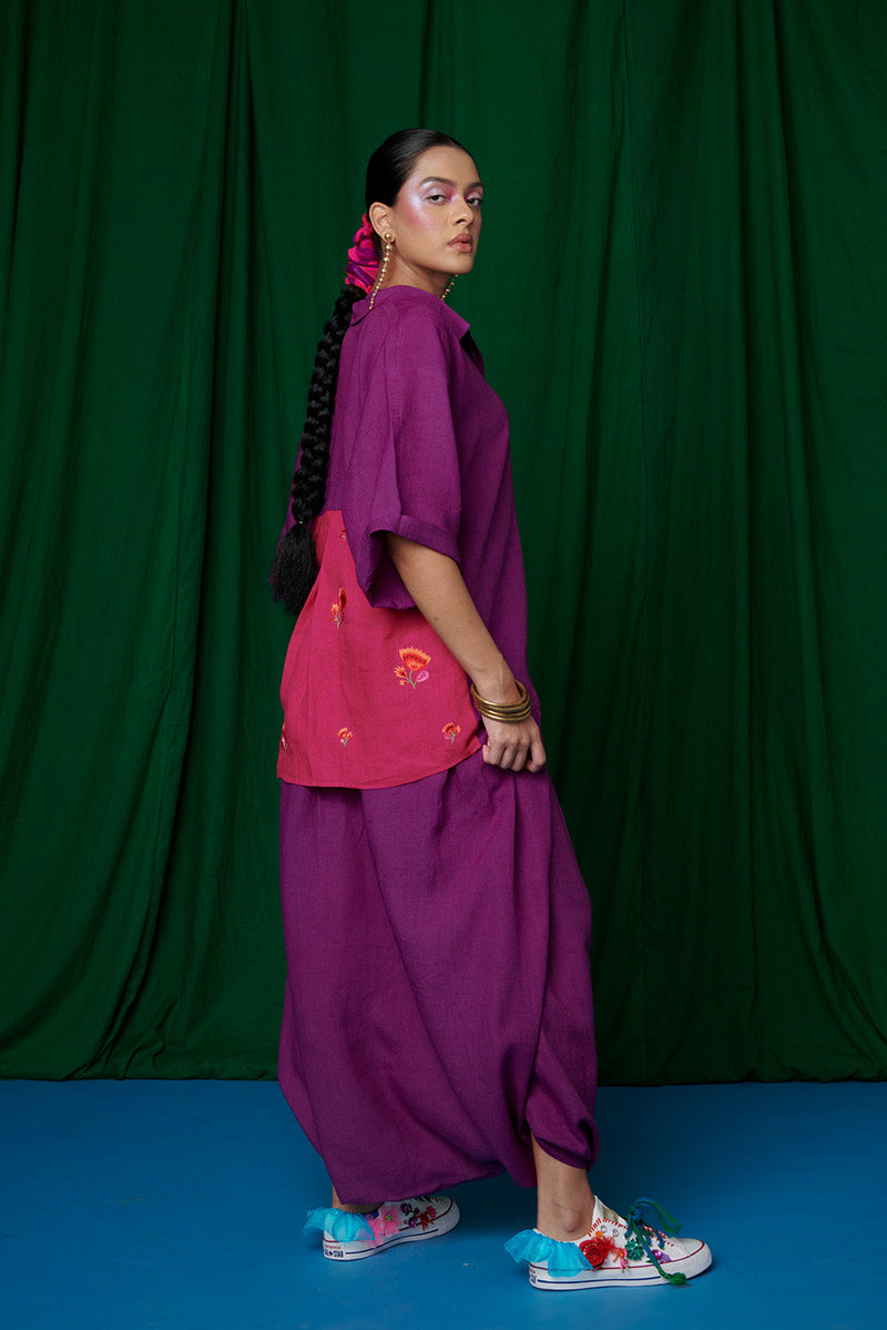 Violet Linen Boho Shirt and Dhoti Pants linen by Saphed for women Worldwide