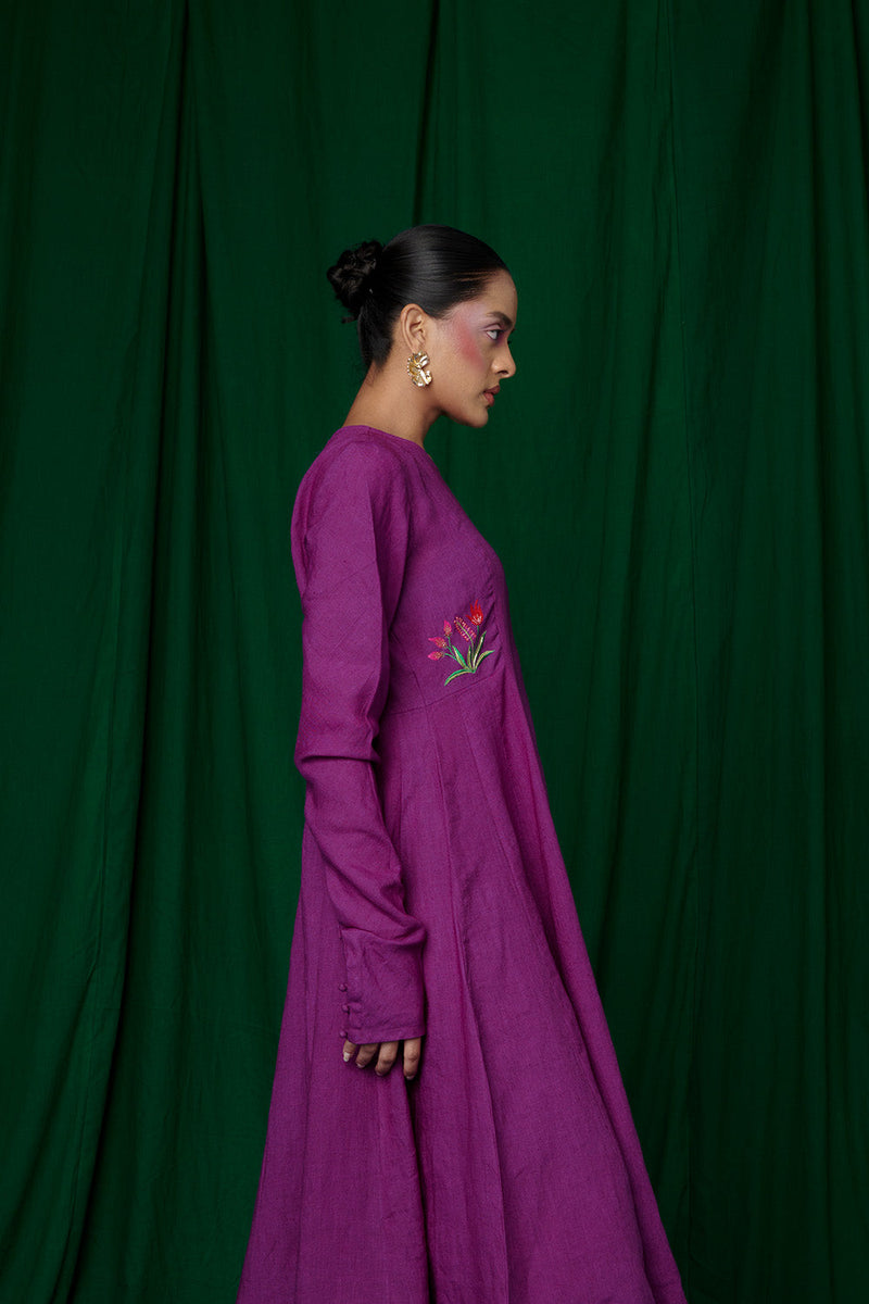Violet Linen Anarkali Kurta Set linen by Saphed for women Worldwide