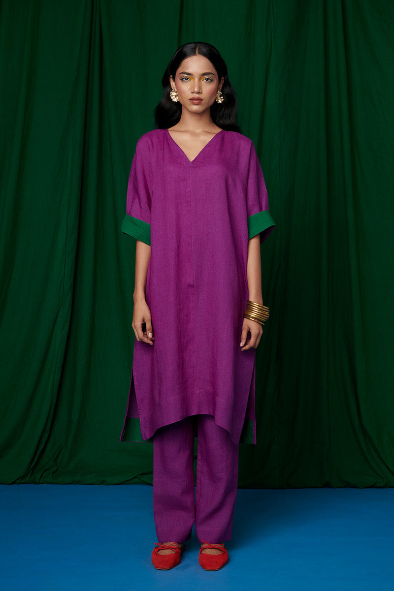 Violet Linen Dolman Kurta Set linen by Saphed for women Worldwide