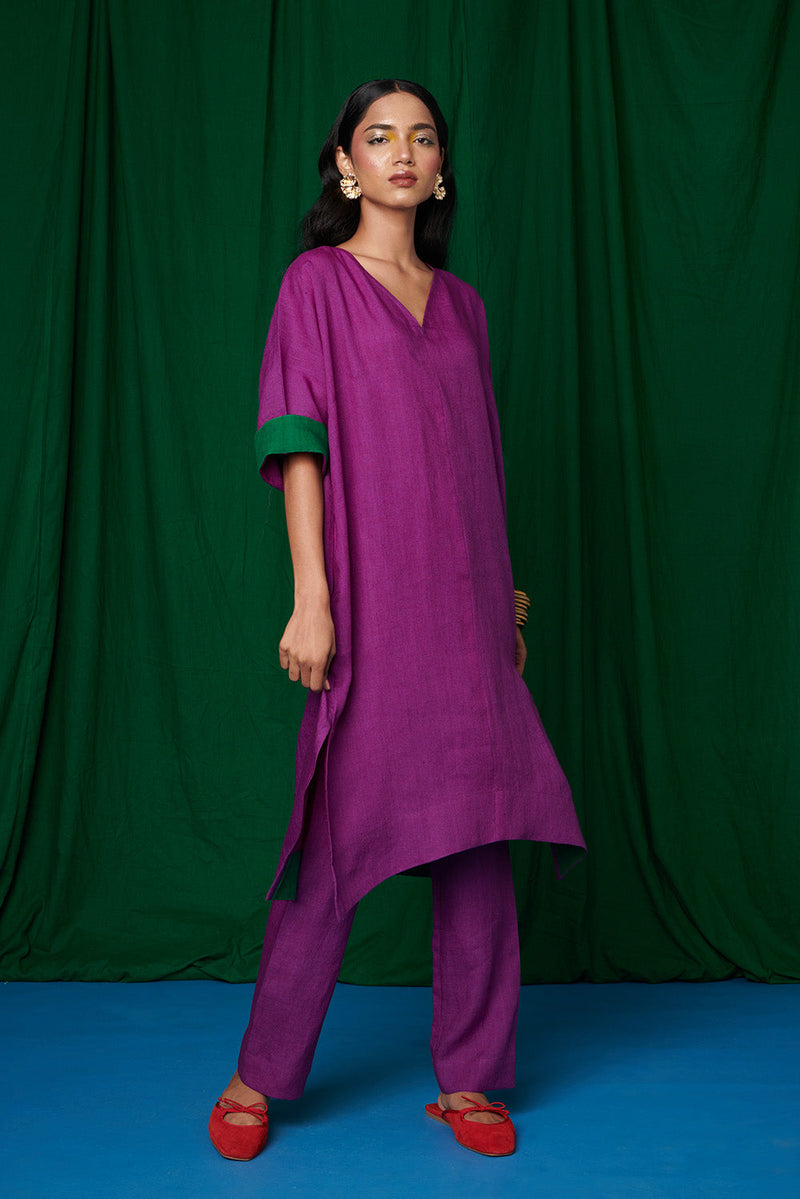 Violet Linen Dolman Kurta Set linen by Saphed for women Worldwide