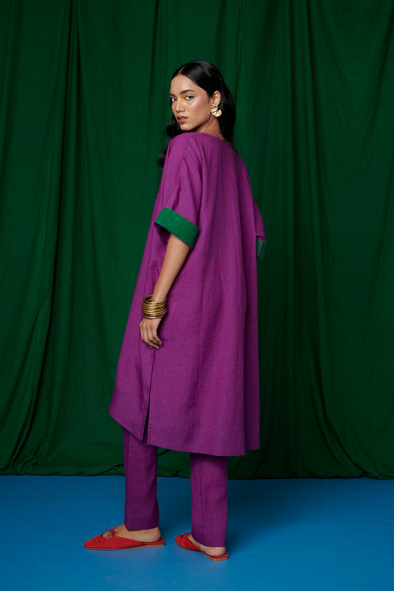 Violet Linen Dolman Kurta Set linen by Saphed for women Worldwide