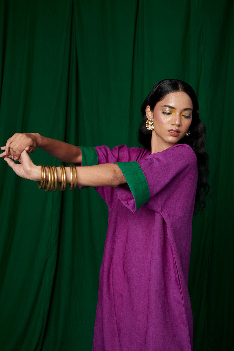 Violet Linen Dolman Kurta Set linen by Saphed for women Worldwide