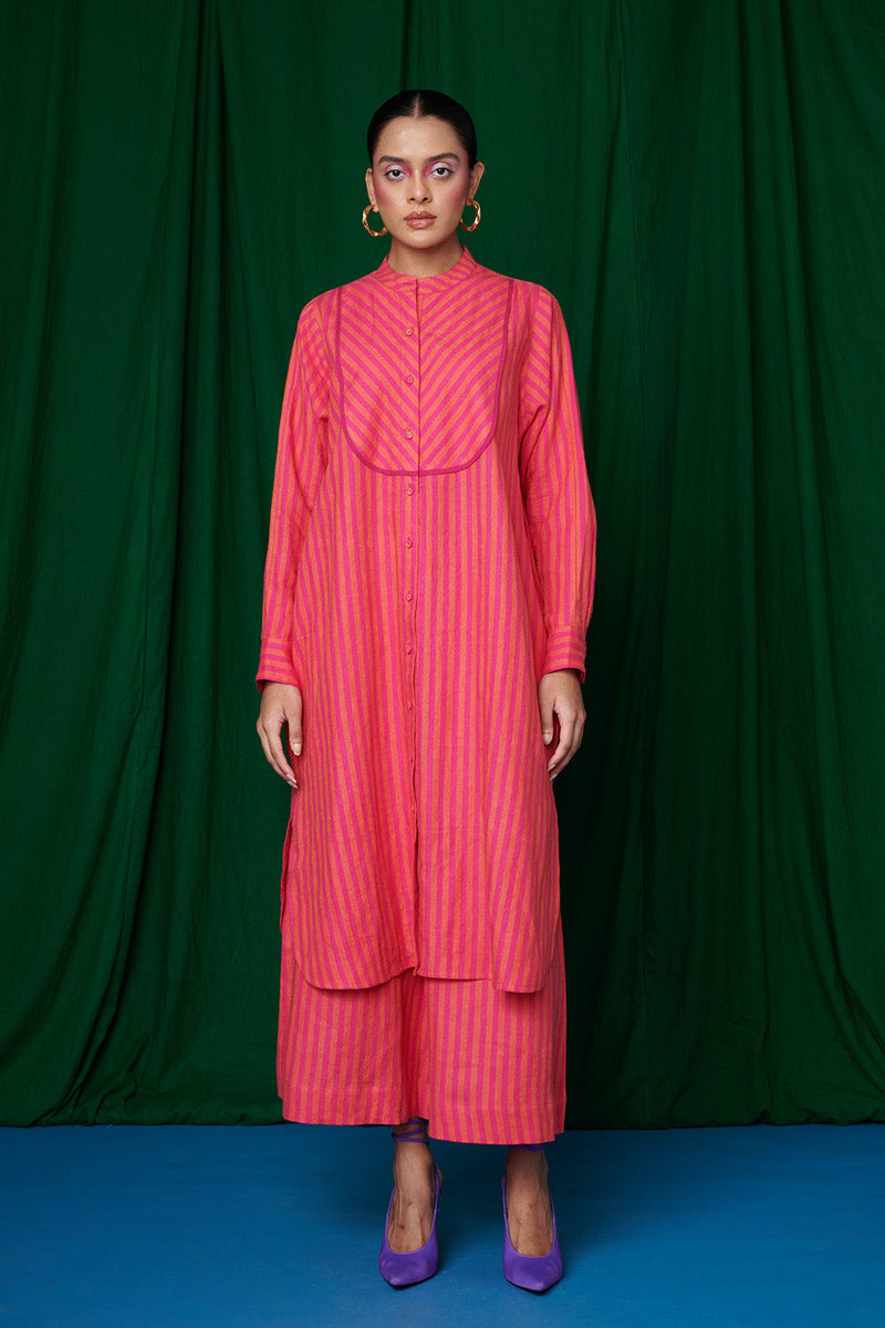 Coral Linen Shirt Dress & Culotte Pants linen by Saphed for women Worldwide