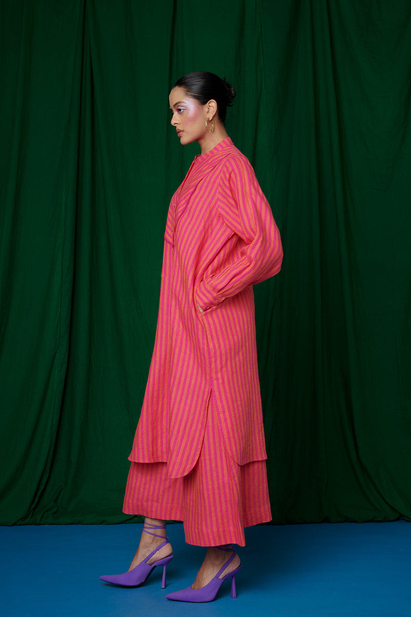 Coral Linen Shirt Dress & Culotte Pants linen by Saphed for women Worldwide