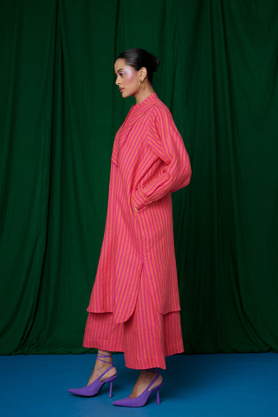 Coral Linen Shirt Dress & Culotte Pants