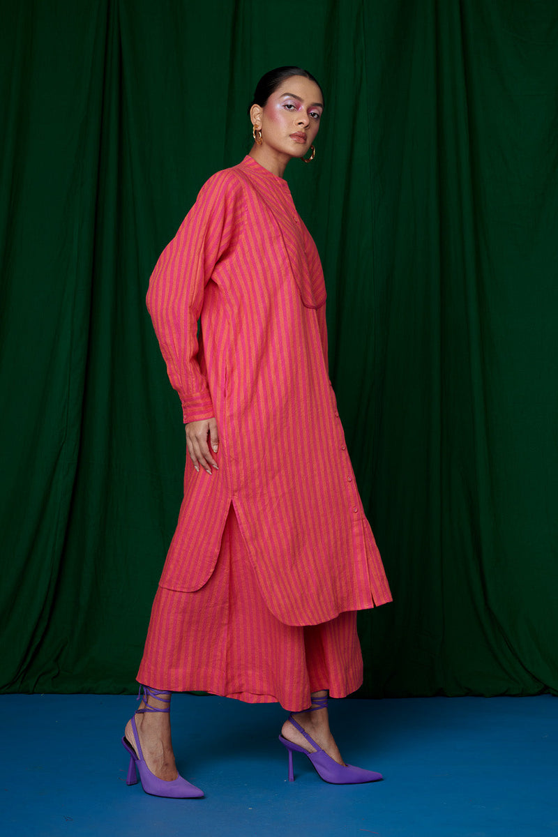 Coral Linen Shirt Dress & Culotte Pants linen by Saphed for women Worldwide