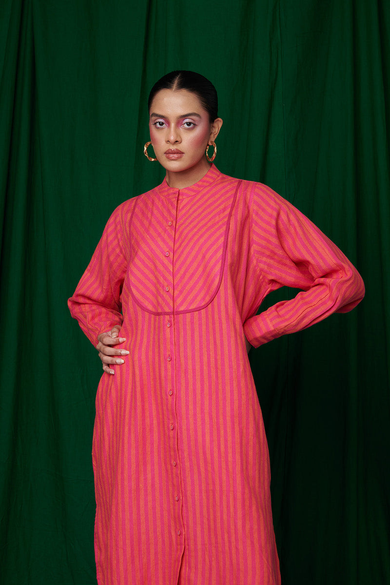 Coral Linen Shirt Dress & Culotte Pants linen by Saphed for women Worldwide