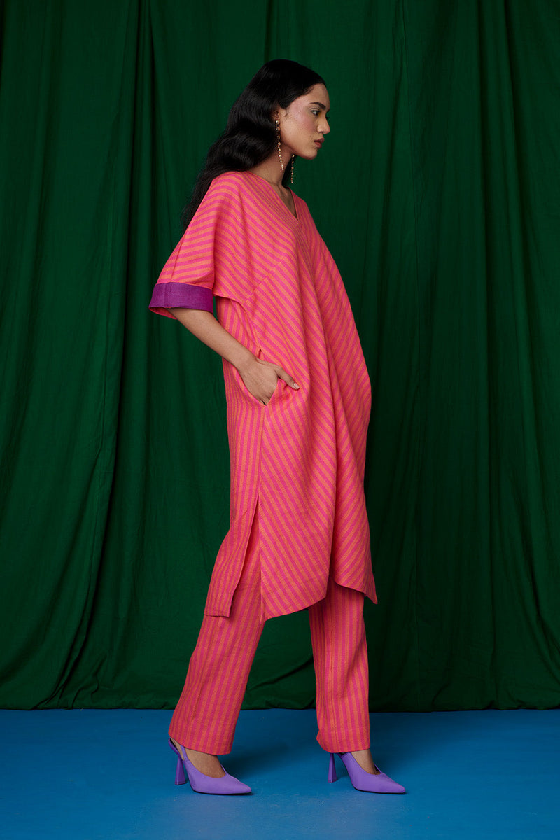Coral Linen Dolman Kurta Set linen by Saphed for women Worldwide