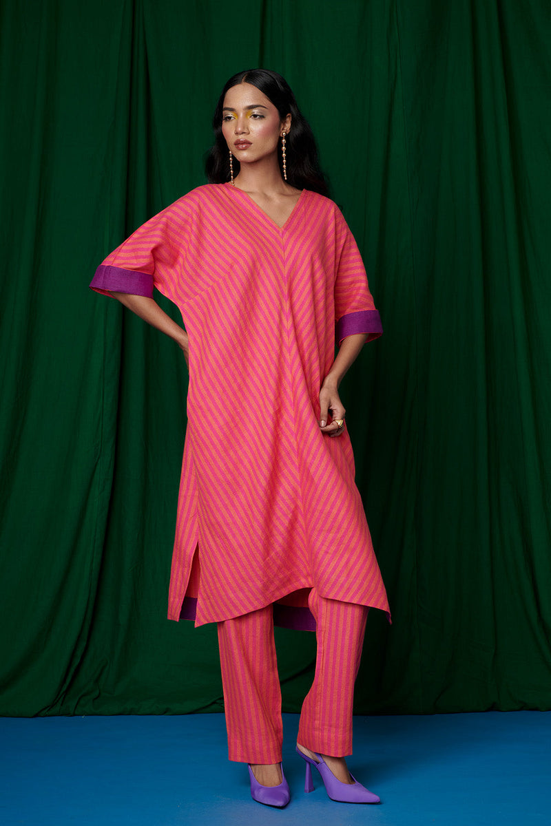 Coral Linen Dolman Kurta Set linen by Saphed for women Worldwide