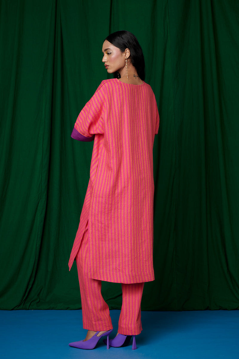 Coral Linen Dolman Kurta Set linen by Saphed for women Worldwide