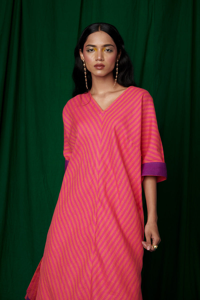 Coral Linen Dolman Kurta Set linen by Saphed for women Worldwide