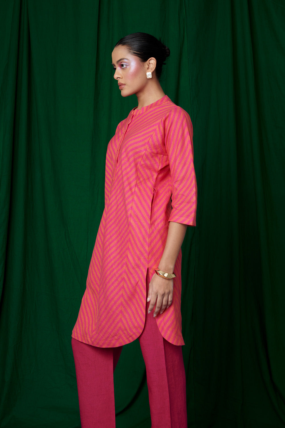 Coral Linen Panelled Kurta Set