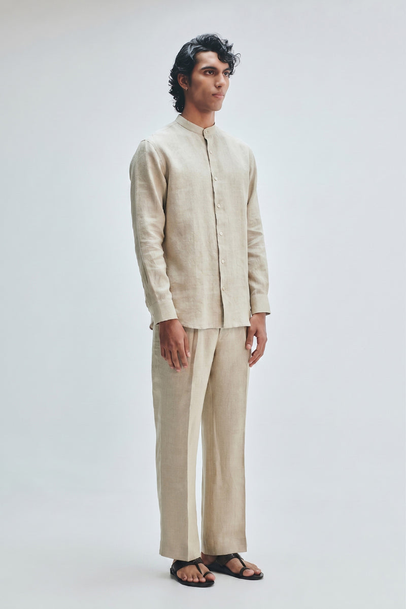 Undyed Linen Men’s Straight Pleated Pants linen pant/trouser by Saphed Men in off-white for men Worldwide