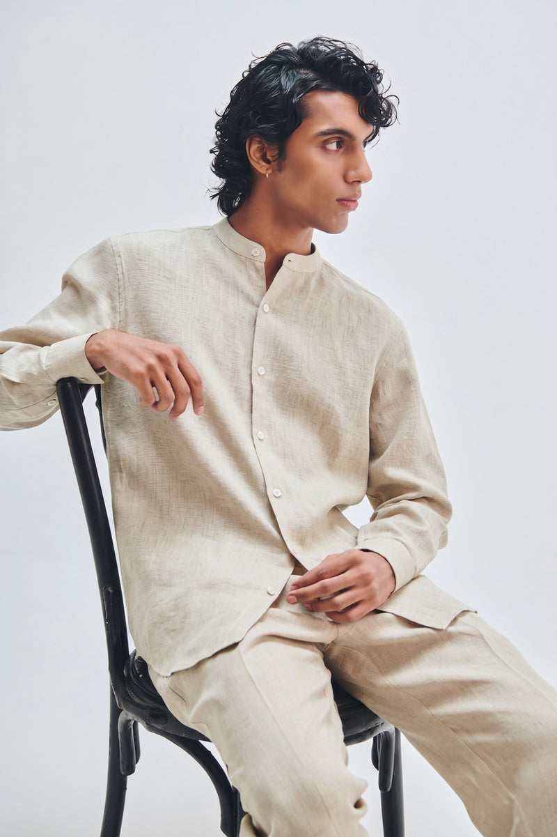 Undyed Linen Men’s Straight Pleated Pants linen pant/trouser by Saphed Men in off-white for men Worldwide