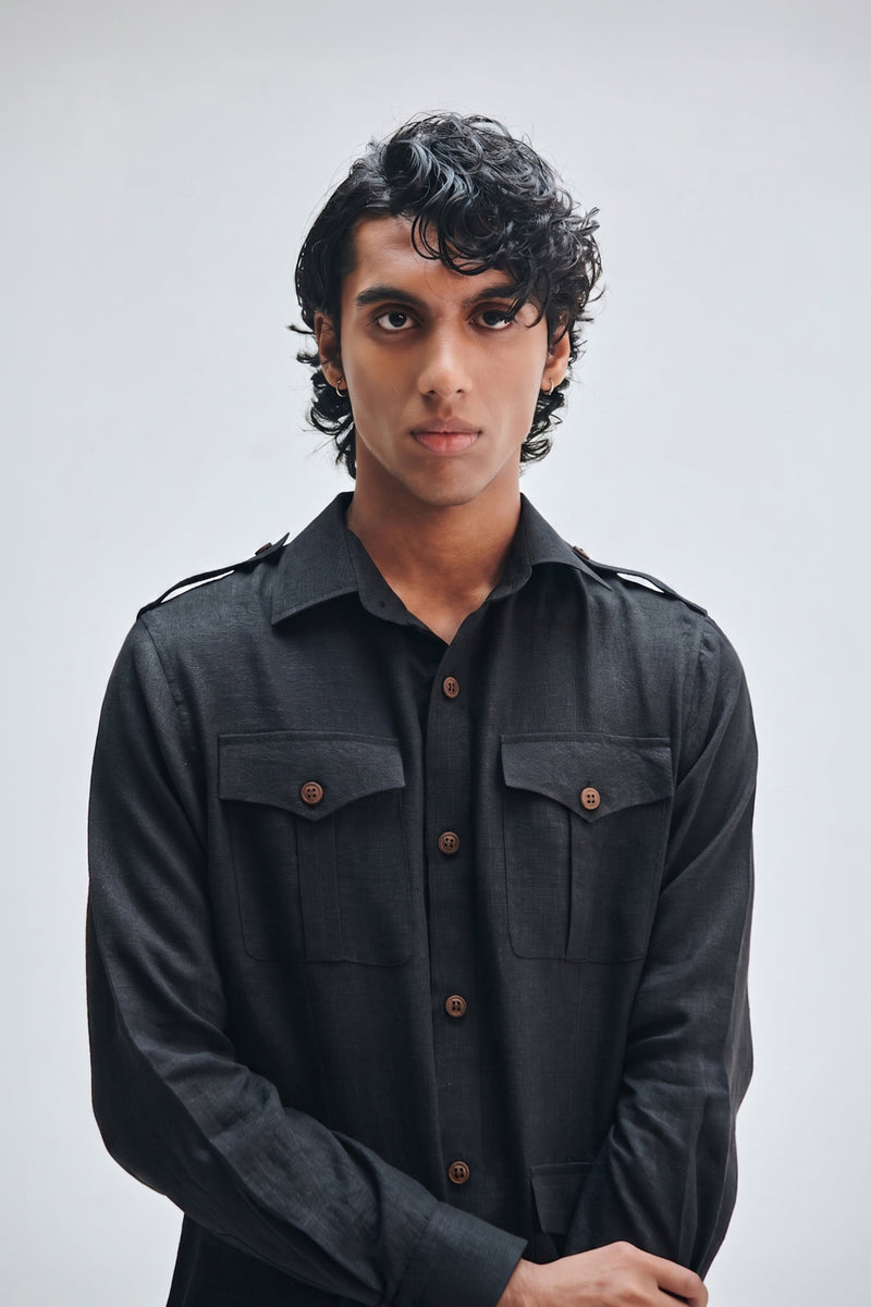 Kohl Co-Linen Men’s Safari Overshirt Set cotton linen co-ord set by Saphed Men in black for men Worldwide