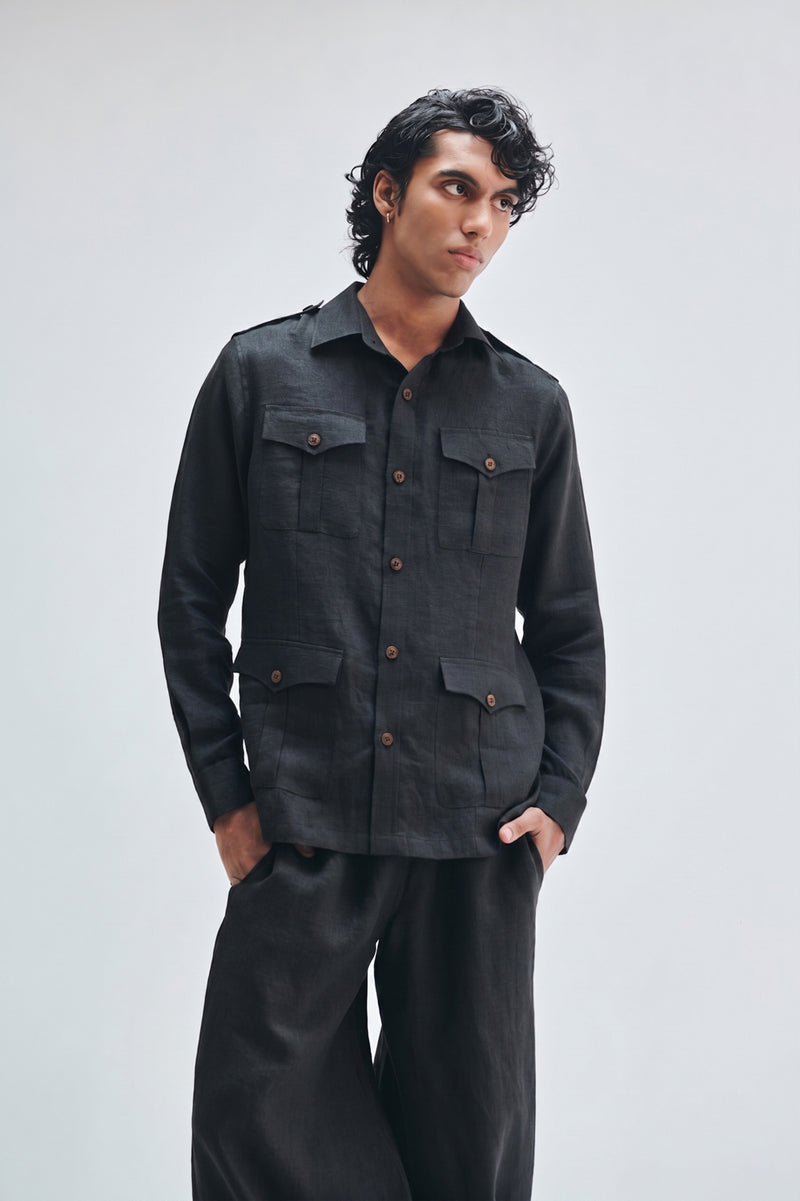 Kohl Co-Linen Men’s Safari Overshirt cotton linen overshirts by Saphed Men in black for men Worldwide