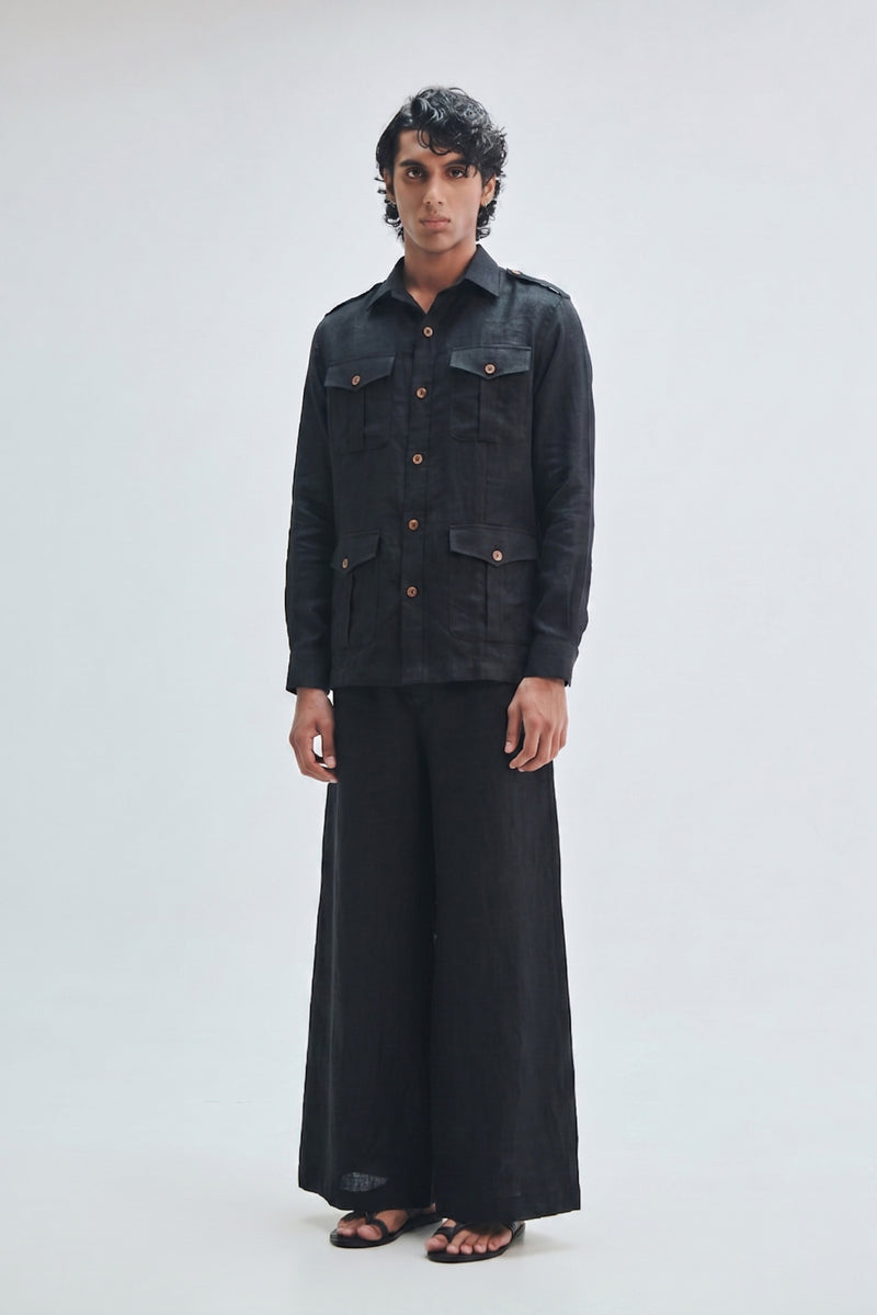 Kohl Co-Linen Men’s Safari Overshirt cotton linen overshirts by Saphed Men in black for men Worldwide