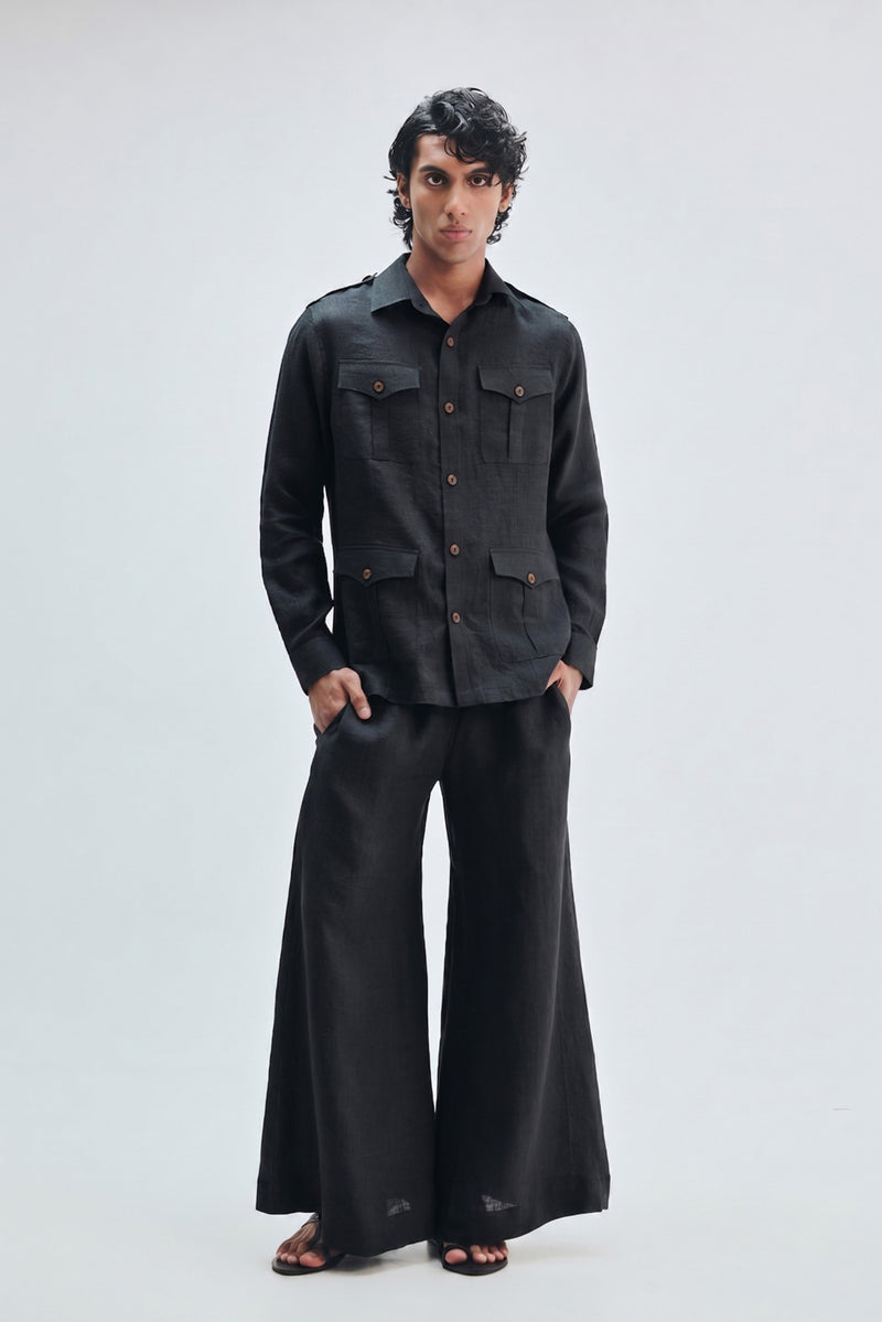 Kohl Co-Linen Men’s Safari Overshirt cotton linen overshirts by Saphed Men in black for men Worldwide
