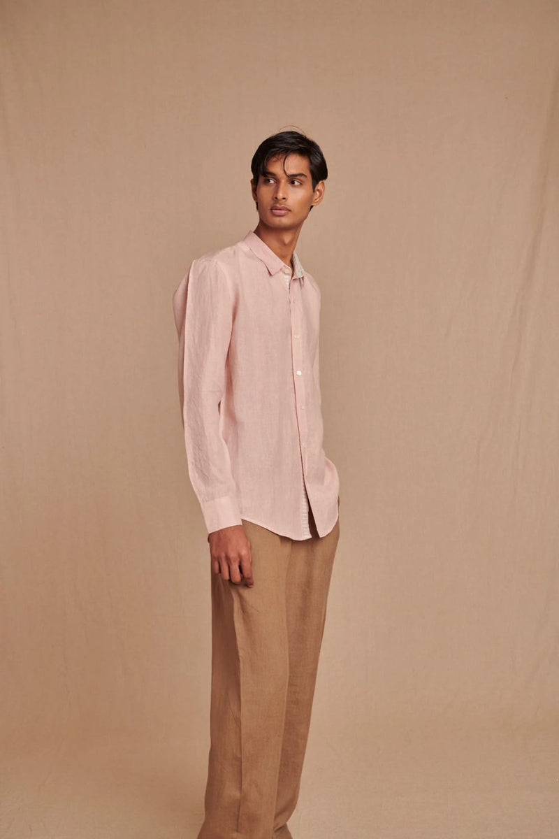 Blush Linen Men's Oxford Shirt - Slim Fit linen by Saphed Men for men Worldwide