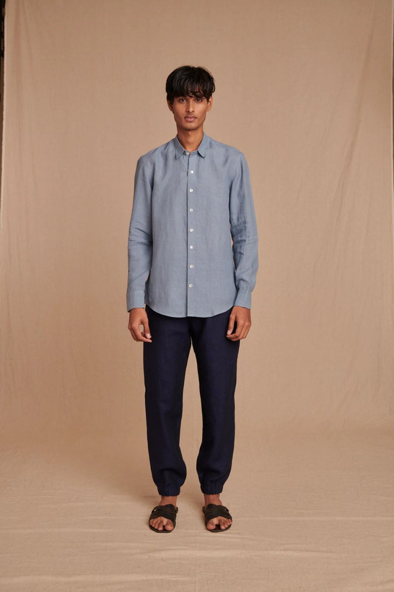 Sky Linen Men's Oxford Shirt - Slim Fit linen by Saphed Men for men Worldwide