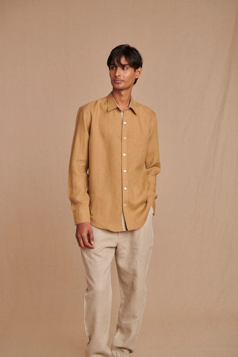 Husk Linen Men's Oxford Shirt - Slim Fit linen by Saphed Men for men Worldwide