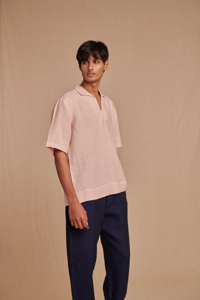 Blush Linen Men's Popover Shirt linen by Saphed Men for men Worldwide