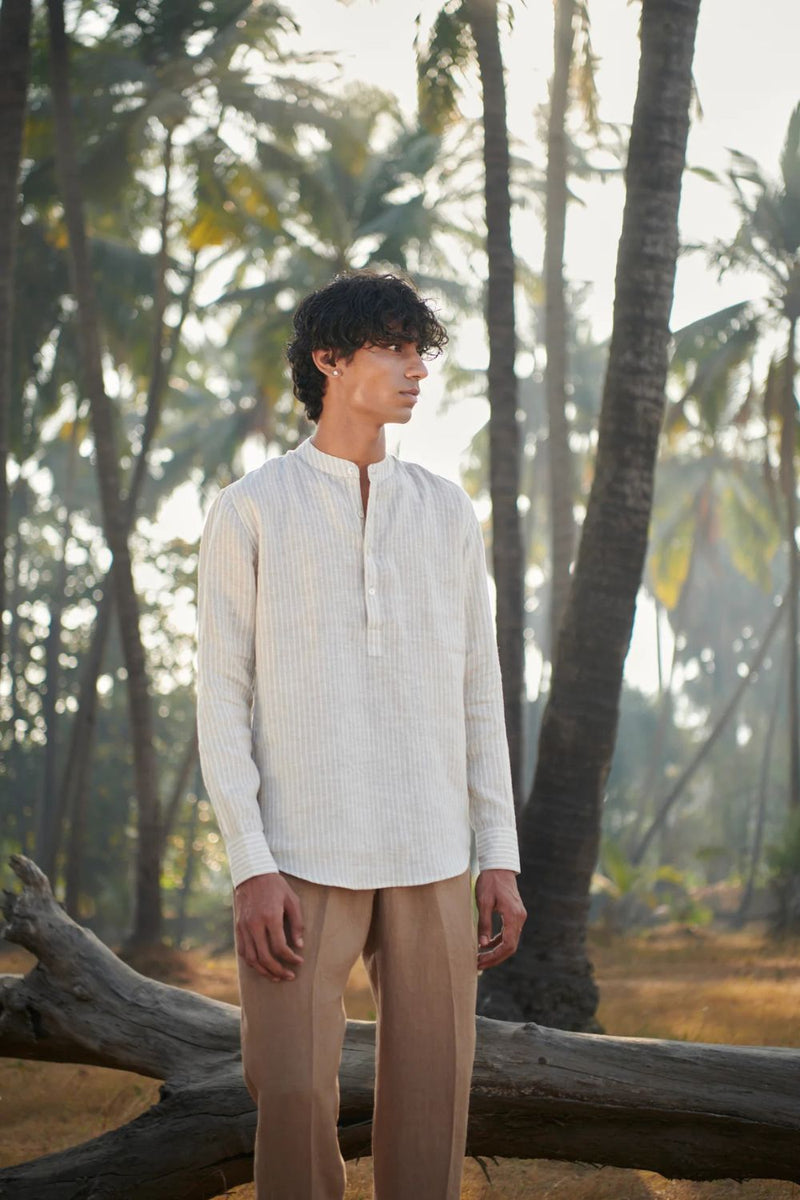 Undyed Pinstripe Linen Men's Shirt Kurta linen by Saphed Men for men Worldwide