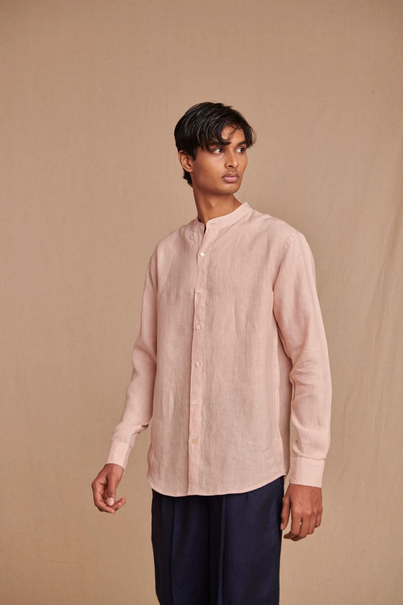 Blush Linen Men's Band Collar Shirt linen by Saphed Men for men Worldwide