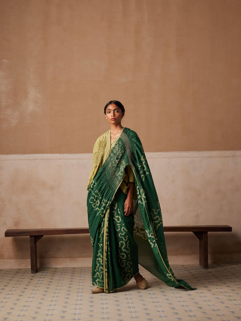 Smocked saree+top-Emerald Spiral cotton by CORD for women Worldwide