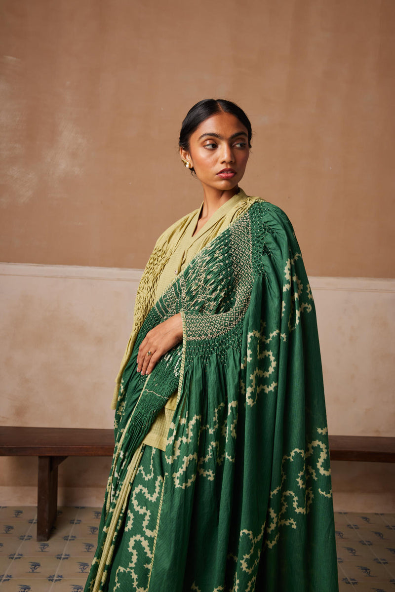 Smocked saree+top-Emerald Spiral cotton by CORD for women Worldwide