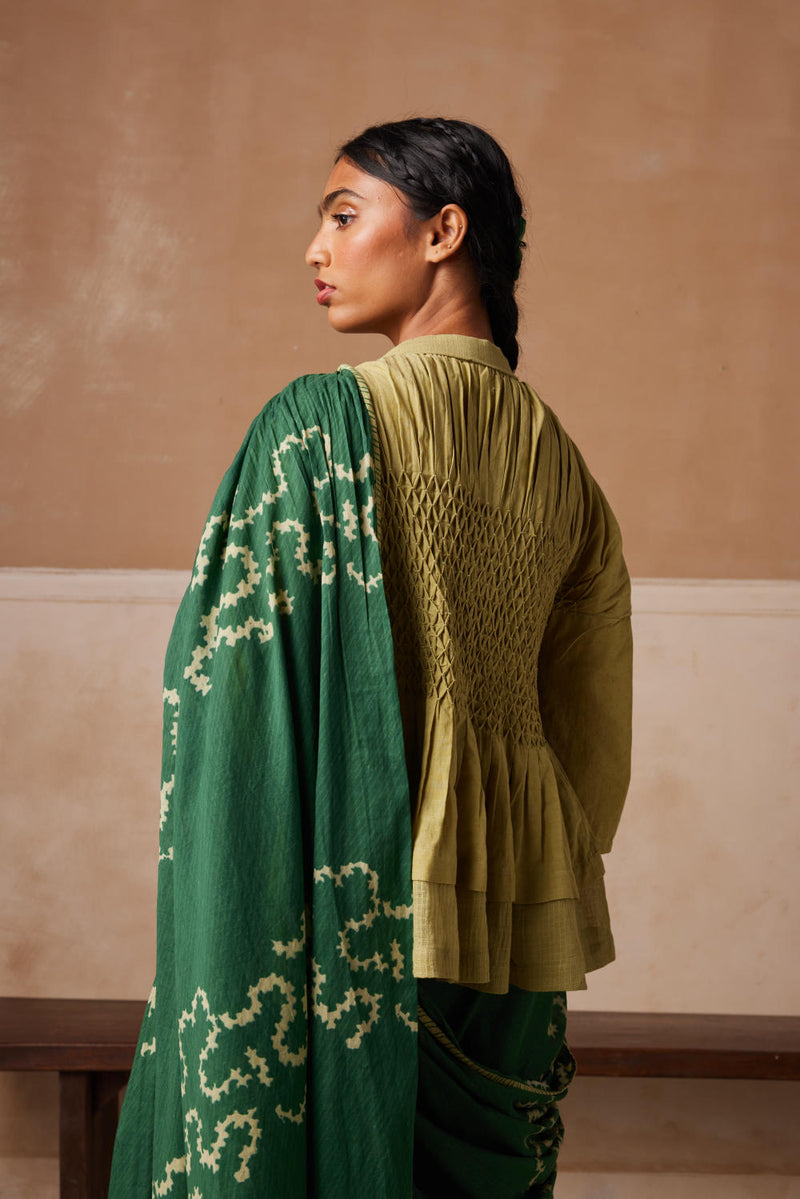 Smocked saree+top-Emerald Spiral cotton by CORD for women Worldwide