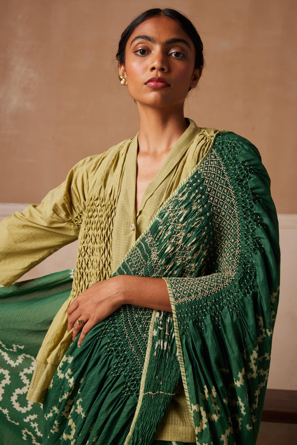 Smocked Saree-Emerald Spiral