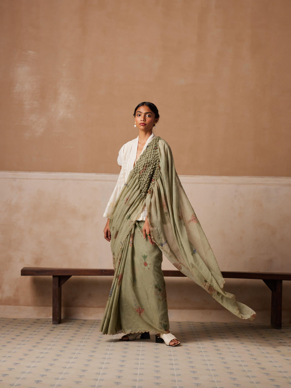 Smocked Saree-Fern