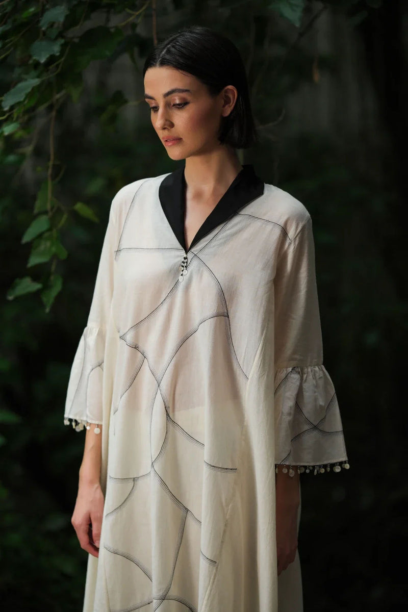 ‘Saryu’ Ivory cotton muslin tunic mualin kurta/kurta set by Malika Mathur in ivory for women Worldwide