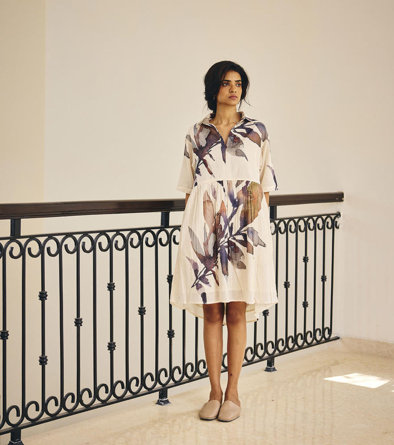 Scattered Thoughts Dress cotton by Khara Kapas in white for women Worldwide