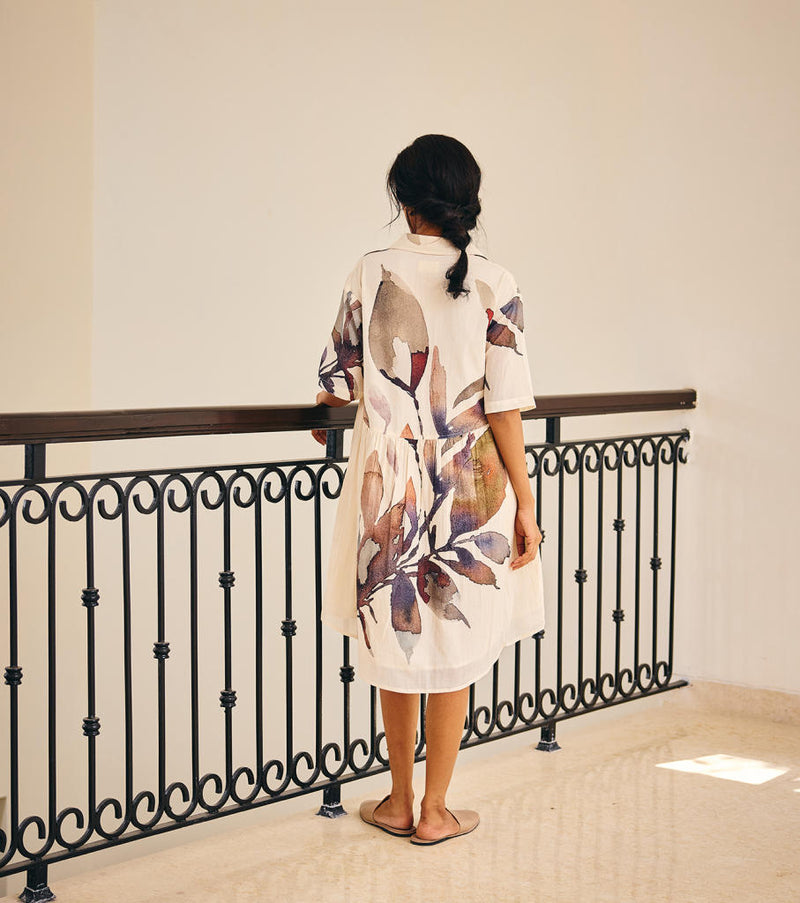Scattered Thoughts Dress cotton by Khara Kapas in white for women Worldwide