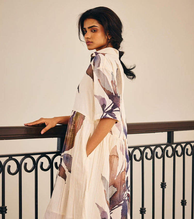 Scattered Thoughts Dress cotton by Khara Kapas in white for women Worldwide