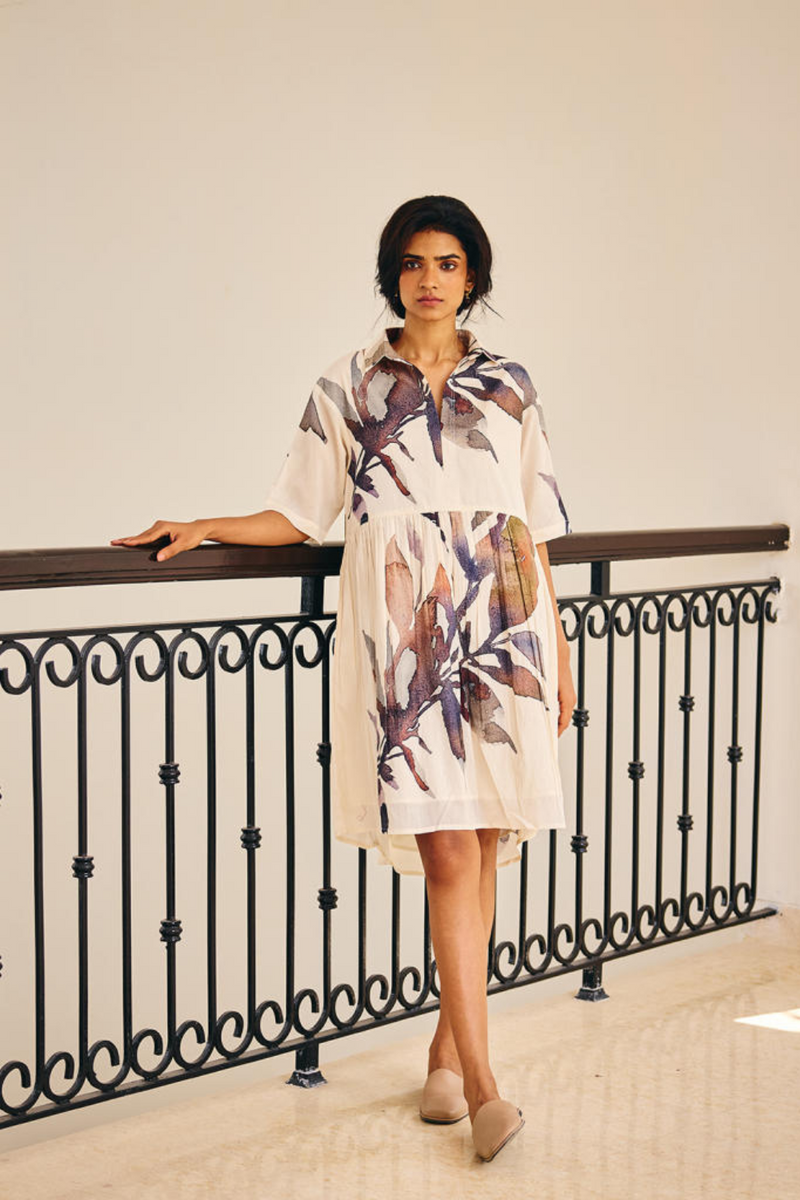 Scattered Thoughts Dress cotton by Khara Kapas in white for women Worldwide