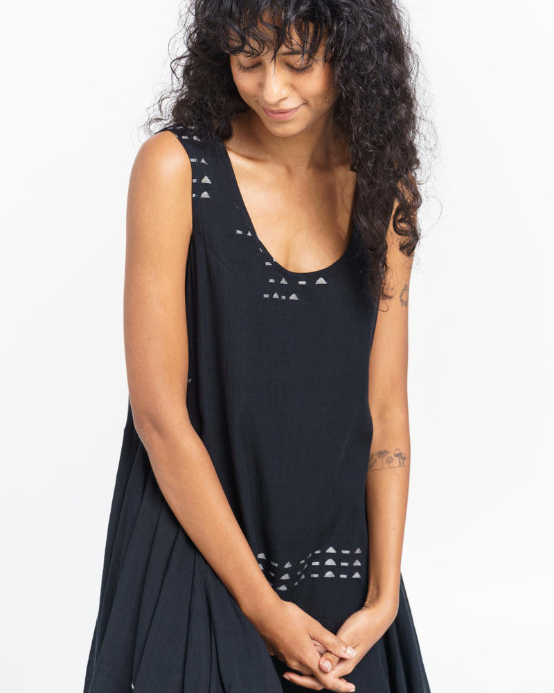 Scoop-neck gathered midi dress Dress by World of Crow in black color for women Worldwide
