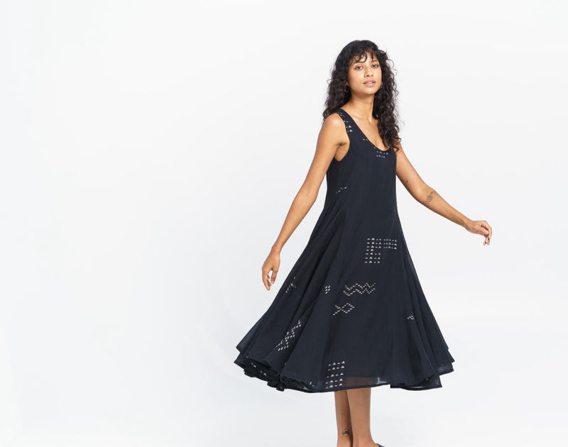 Scoop-neck gathered midi dress Dress by World of Crow in black color for women Worldwide