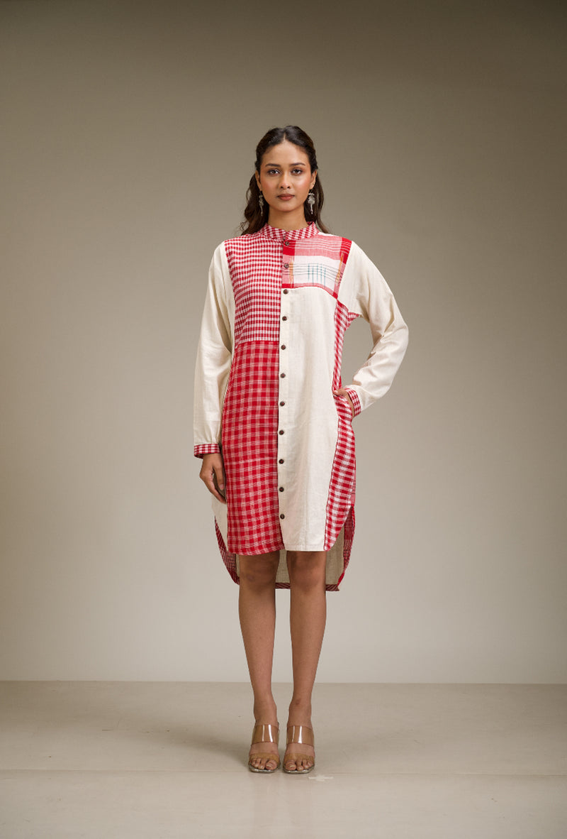 Kiran Dress cotton,gamcha dress by 145 East in red, white for women Worldwide